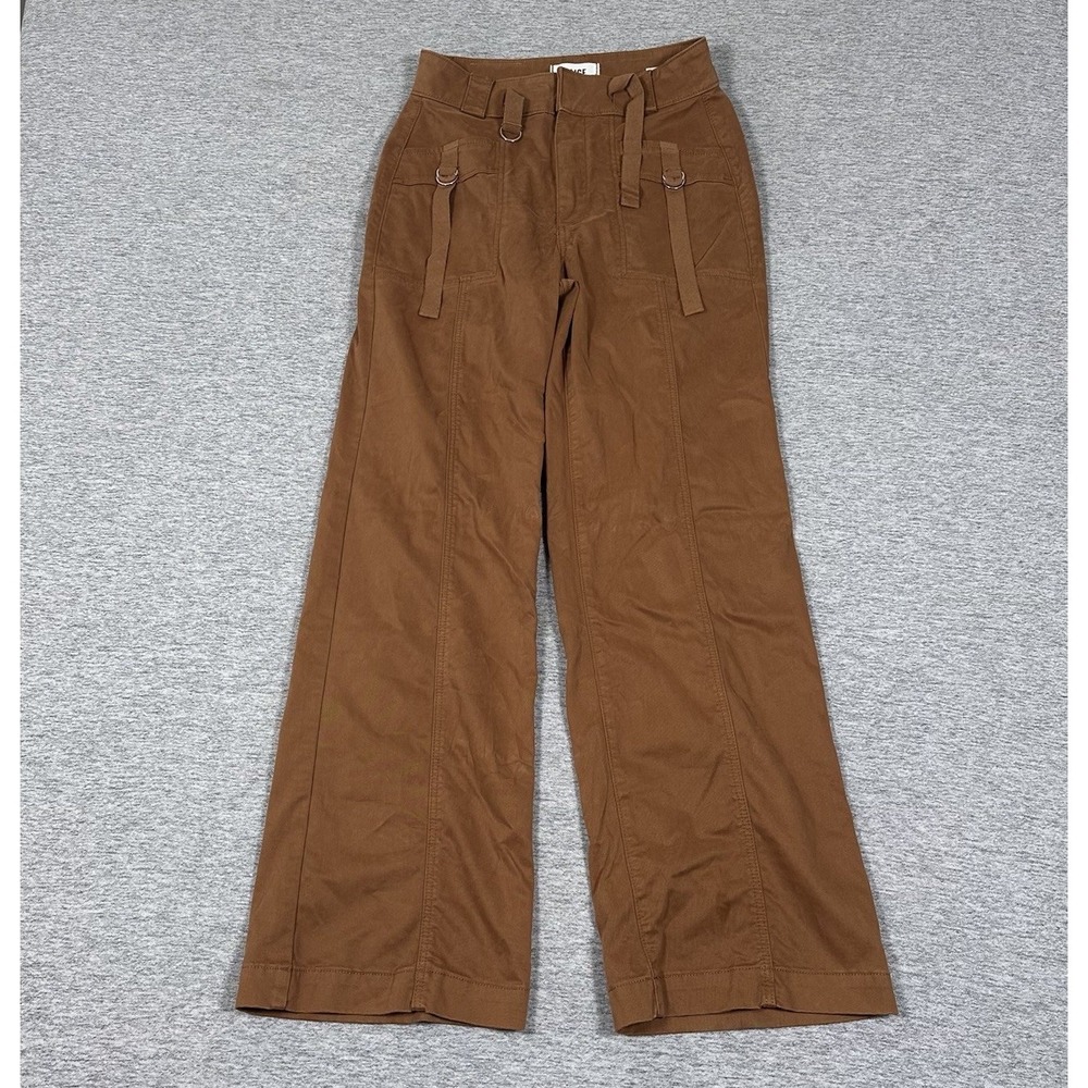 Paige Pants Womens Size 25 Brown Brooklyn Wide Leg Buckles Stretch Preppy City